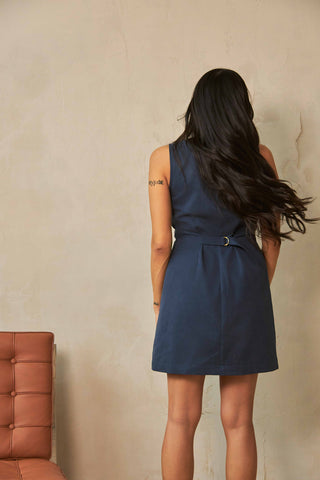 MODERN SUNDAY Mini Robe à Boutons - Bleu Denim