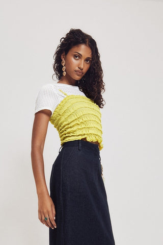 HILARY MACMILLAN Ruched Tank Top - Chartreuse