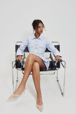HILARY MACMILLAN Tie Shirt - Light Blue