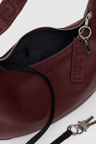 BAGGU Medium Crescent Recycled Leather Bag - Mahogany