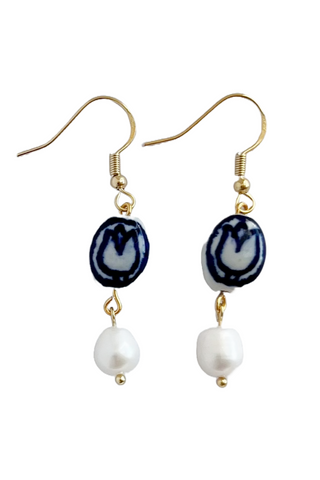YELLOW DOTS Blue Tulip Earrings