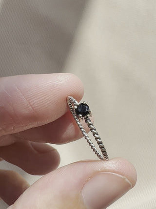 MAKSYM Bague Torsadée + Spinelle Noire - Argent