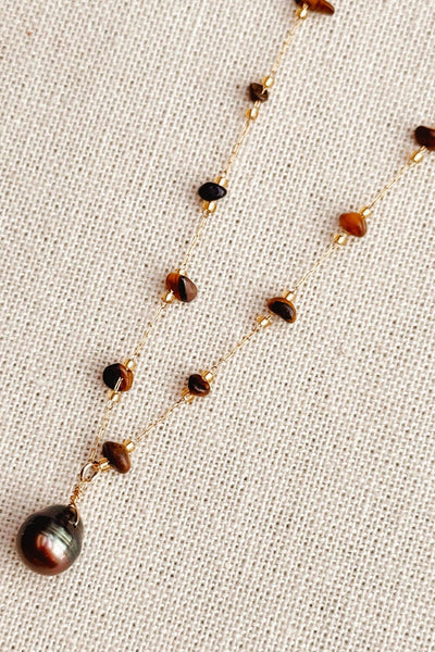GRACIE ROSE Collier Oeil-de-tigre et Perle Baroque