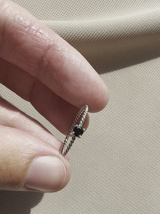 MAKSYM Bague Torsadée + Spinelle Noire - Argent