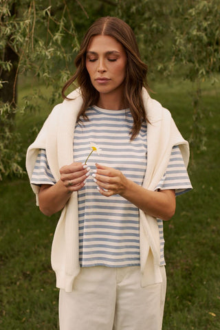 DAILYSTORY T-Shirt Poppy - Bleu et Blanc