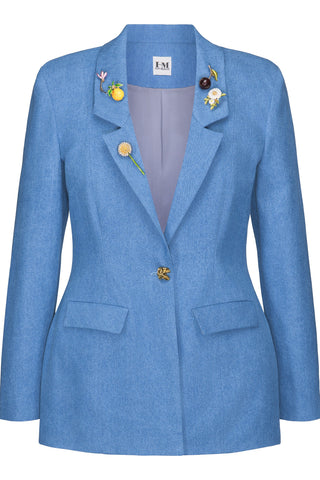 HILARY MACMILLAN Denim Blazer with Pins