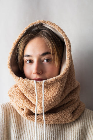 GIBOU Reversible Satin Hooded Collar - Caramel Beige