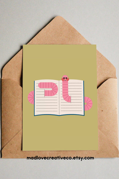 MAD LOVE CREATIVE Carte de Vœux Bookworm