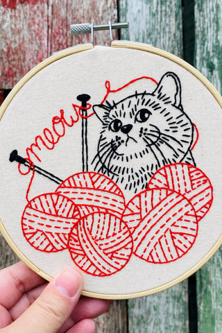 HOOK LINE &amp; TINKER Embroidery Kit - Kitten and Knitting