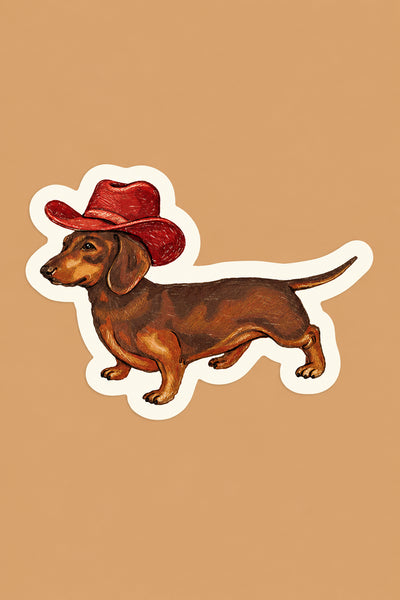ARTBABY & CO. Autocollant Chien Saucisse Cowboy