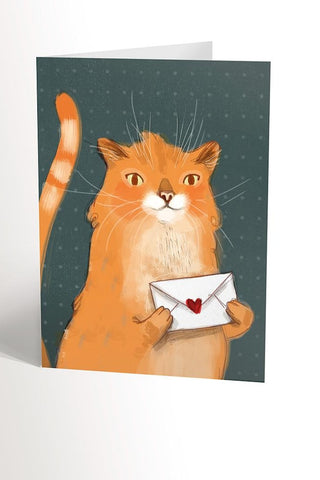 VALERIE BOIVIN Carte de Souhait - Chat postier du coeur