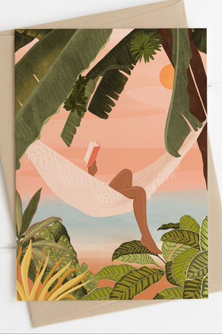 ITSFUNNYHOWW Greeting Card - Reading in the Hammock