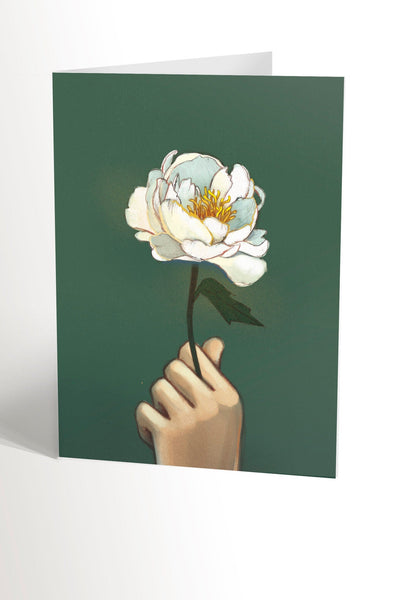 VALERIE BOIVIN Greeting Card - White Peony and Hand