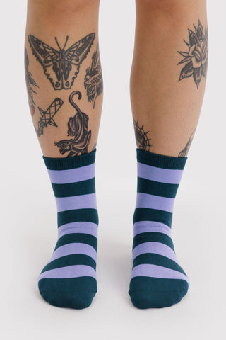 BAGGU Crew Socks - Malachite Stripes