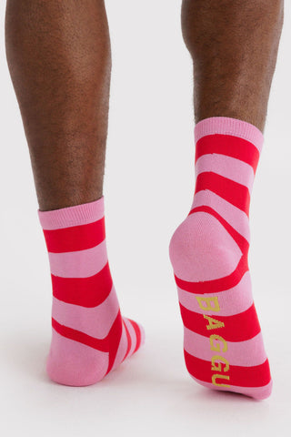 BAGGU Crew Socks - Pink Stripes