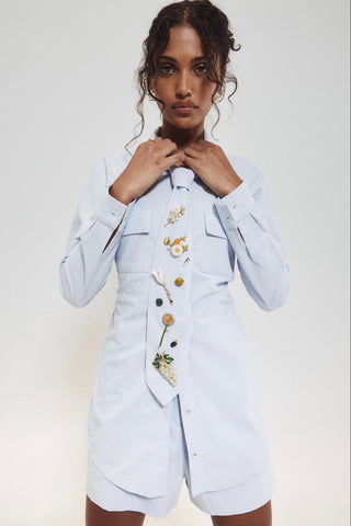 HILARY MACMILLAN Tie Shirt - Light Blue