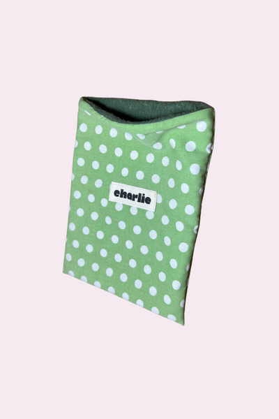 CHARLIE Small Book Sleeve - Green Polka Dots