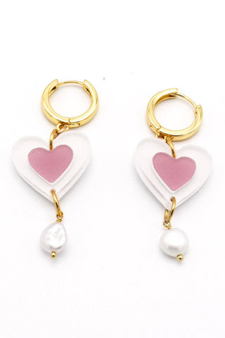 DCONSTRUCT Boucles d'Oreilles Cœur Pearl Drops - Lilas