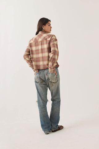 BRIXTON Chemise Bowery Courte - Soft Tan Plaid