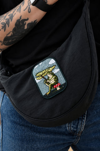 STAY HOME CLUB Patch Autocollant Grenouille Parapluie Feuille
