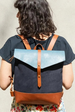 KAZAK Sac Windsor - Indigo et Caramel