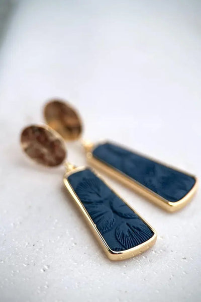 BOUCLE D'OR Boucles d'Oreilles Rectangle Fleuri Texturé - Bleu Marin