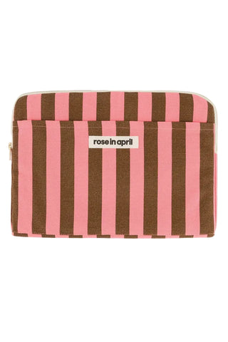 ROSE IN APRIL Pochette d'Ordinateur Octave 13/14' - Rayures Rose Funky et Olive