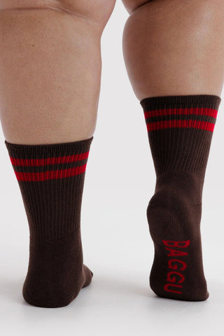 BAGGU Chaussettes Ribbed - Coffee Stripe