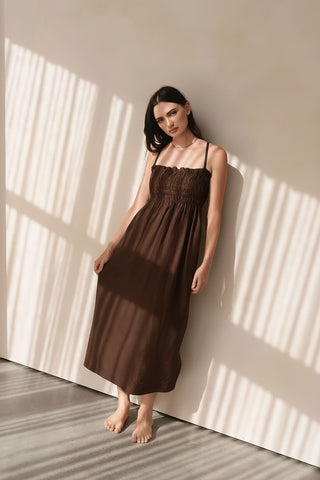 MODERN SUNDAY Lace Up Dress - Espresso