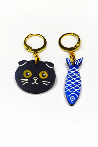 DCONSTRUCT Boucles d'Oreilles Chat Noir