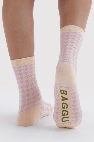 BAGGU Chaussettes Crew - Pink Houndstooth