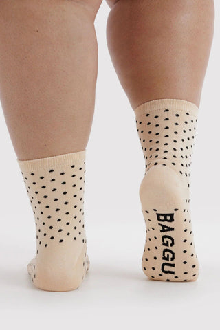 BAGGU Crew Socks - Black and White Polka Dot