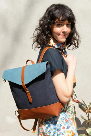 KAZAK Sac Windsor - Indigo et Caramel