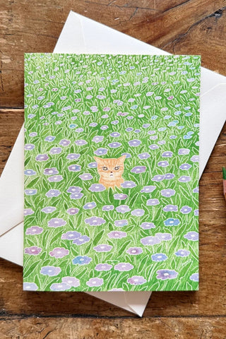 FOONIE Carte Champ de Fleurs - Chat Roux
