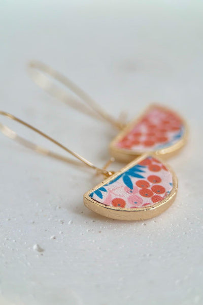 BOUCLE D'OR Half Circle Earrings - Red Berry Pattern