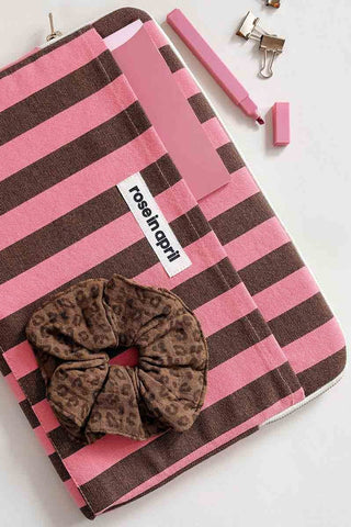 ROSE IN APRIL Pochette d'Ordinateur Octave 13/14' - Rayures Rose Funky et Olive