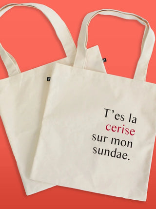 OUI MANON Sac Tote Bag - T'es la cerise sur mon sundae, fait localement à Montréal.