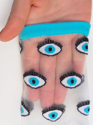COUCOU SUZETTE Chaussettes Transparentes - Oeil Bleu, parfaite idée de cadeau pour femme.